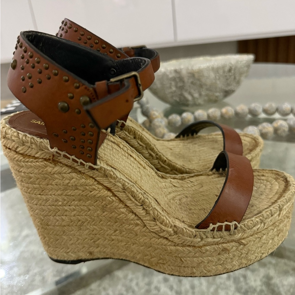 Saint Laurent Brown Wedge Sandals